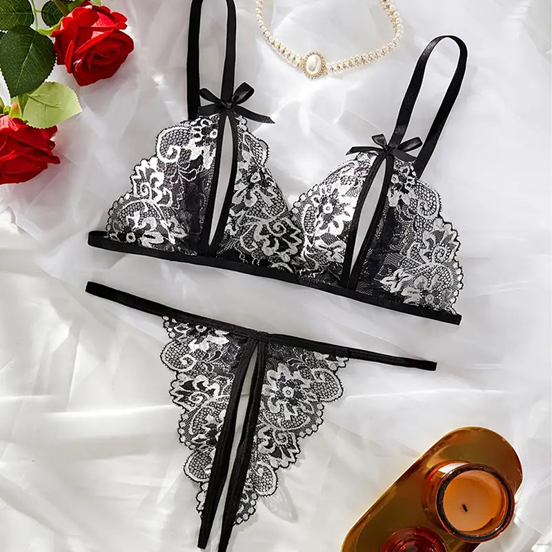 검은 뜨거운 Crotchless 섹시한 여성 레이스 란 - Lace Bralette Set 리뷰 및 가격